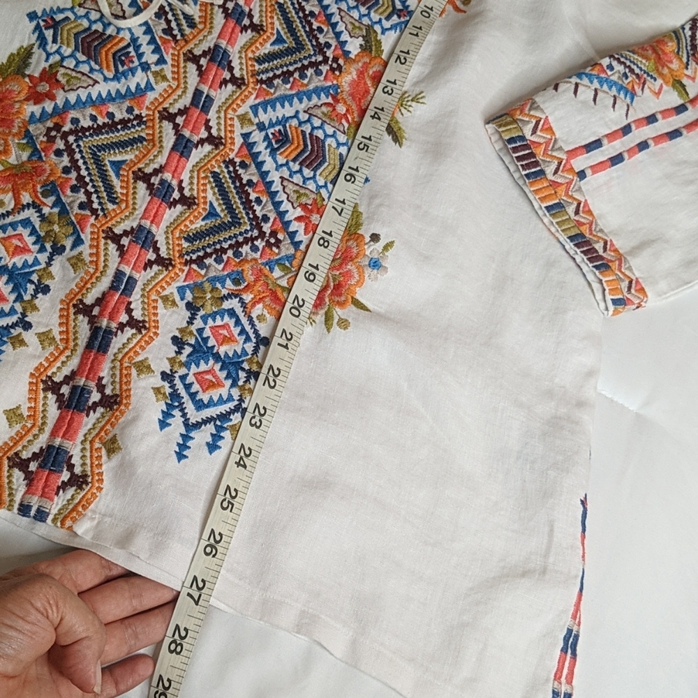 Johnny Was White Blouse with Orange Floral Embroidery - Picture 9 of 13